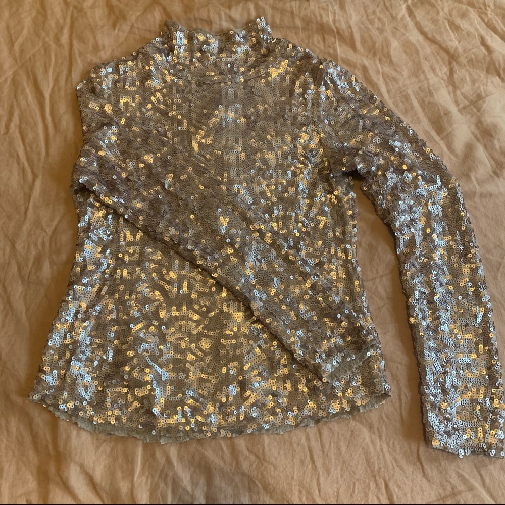 Free People Pink Sequined Mock Turtleneck